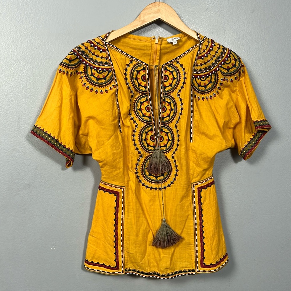 Talitha Yellow Embellished Fitted Blouse XS
